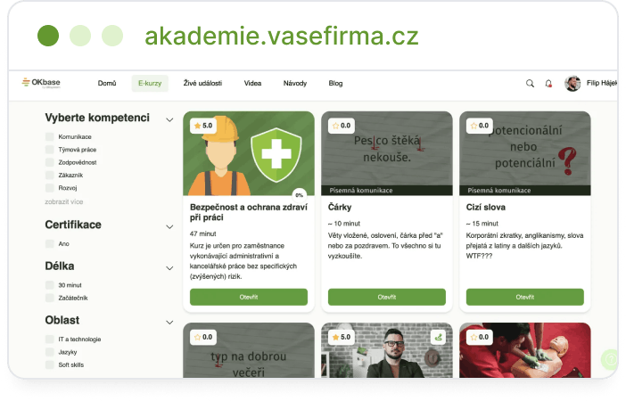 Ukázka akademie pro zaměstnance v&nbsp;OKbase Mentor